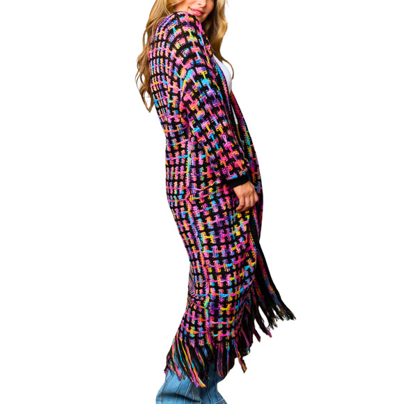 Angel Wings Full Size Multicolored Open Front Fringe Hem Cardigan-Size Large - Picture 6 of 9